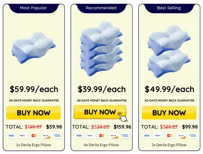 Derila Ergo Pricing — 1, 2 or 3 Pillow Packages Available